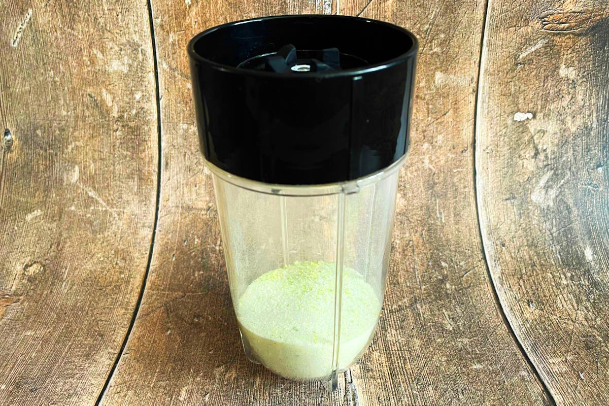 Lime sugar rim in blender.