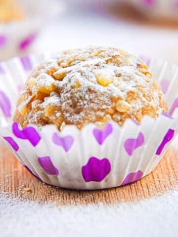 Marzipan ball dusted in icing sugar.