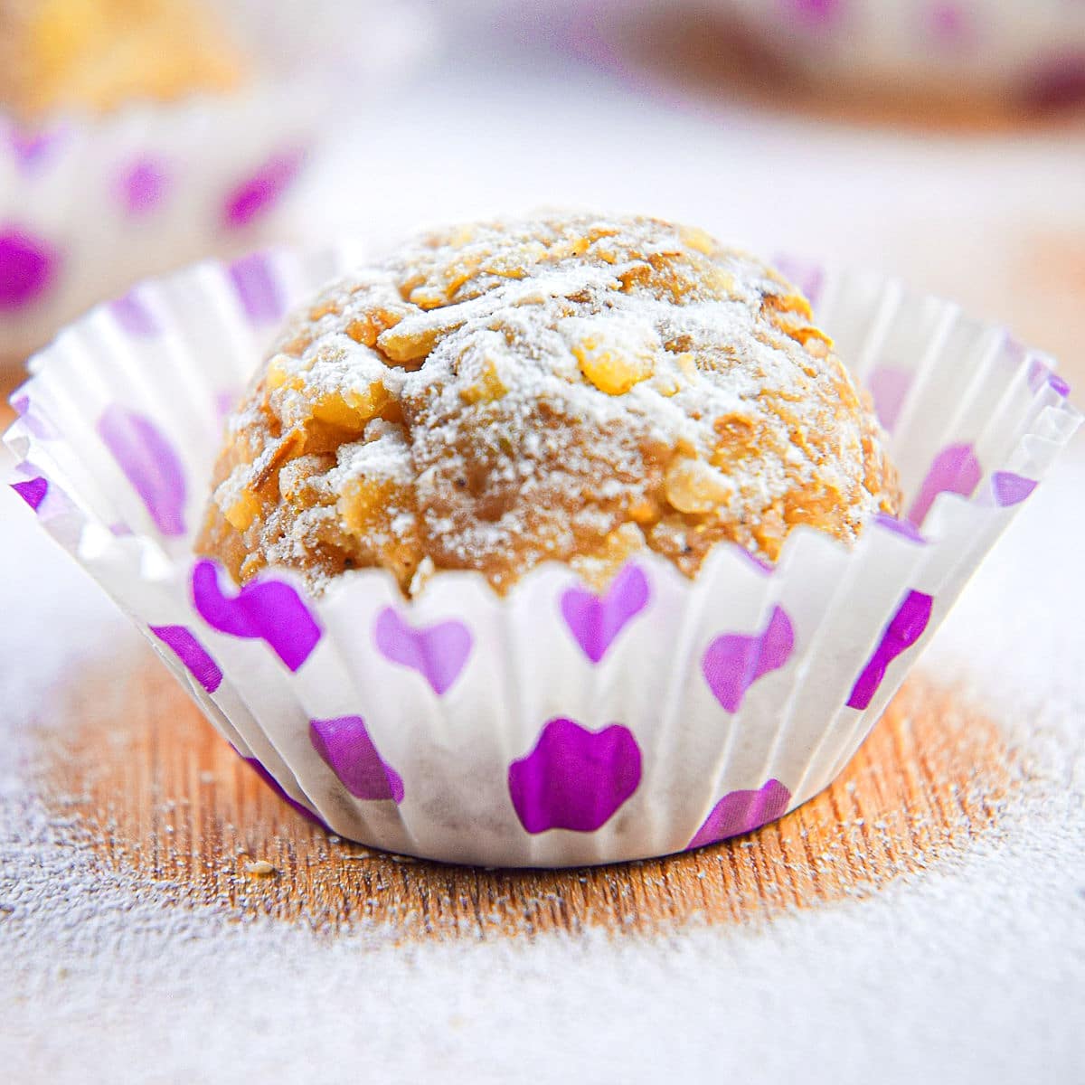 Marzipan ball dusted in icing sugar.