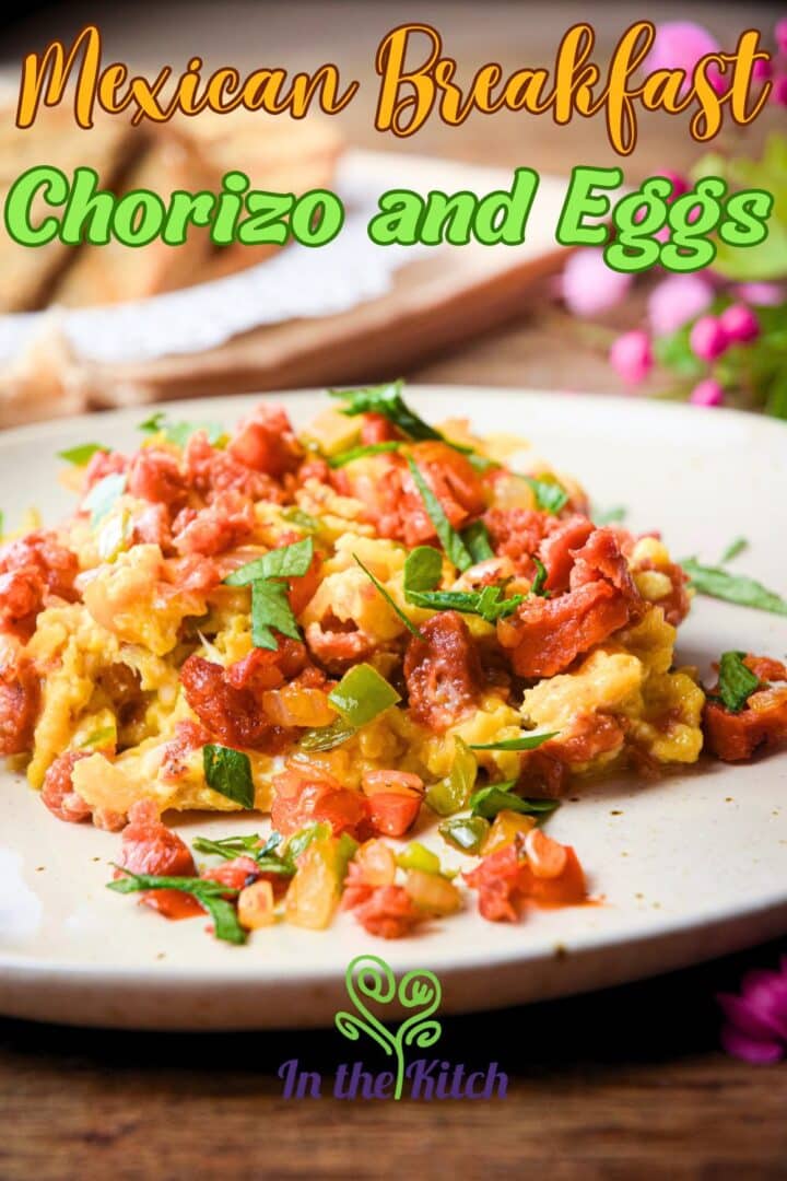 Chorizo and scrambled eggs on plate.