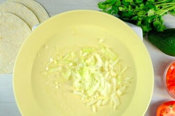 Onions in pan.