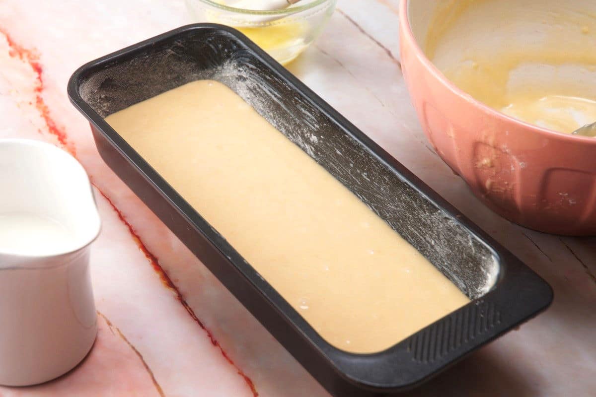 Pancake bread batter in pan.