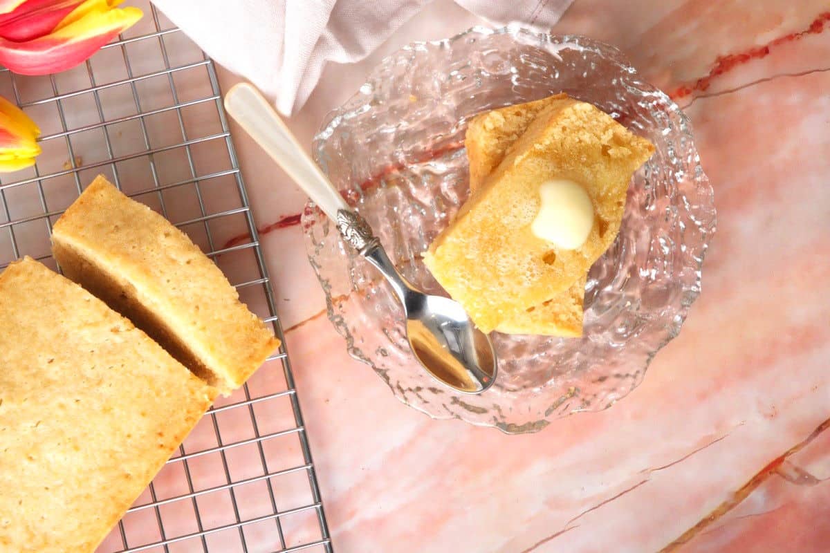 Pancake bread sliced with butter.