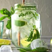 Mojito mocktail with mint and lime in glass.