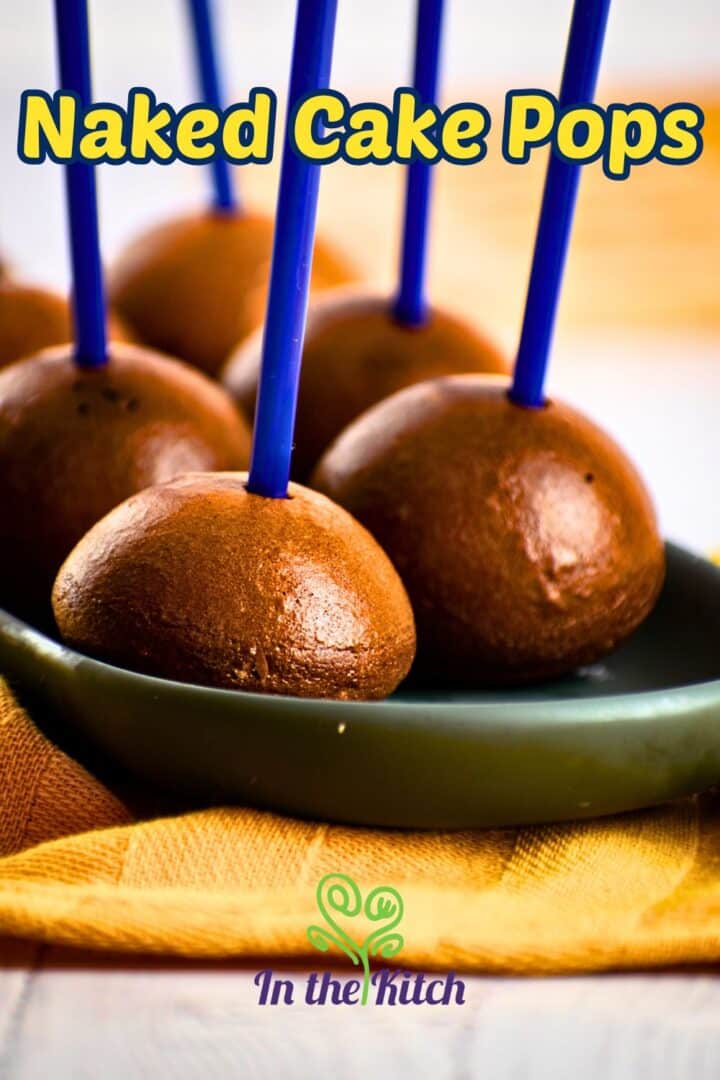 Naked cake pops on tray with text overlay that says 'naked cake pops'.