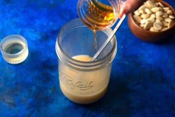Orgeat in jar with brandy.