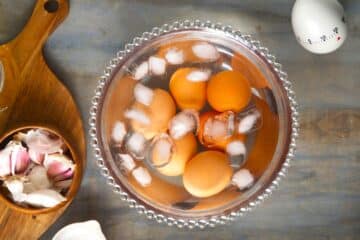 Eggs in a bowl of ice water.