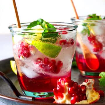 Pomegranate mojito mocktails.