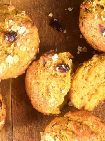 Pumpkin muffins with cranberries and oats.