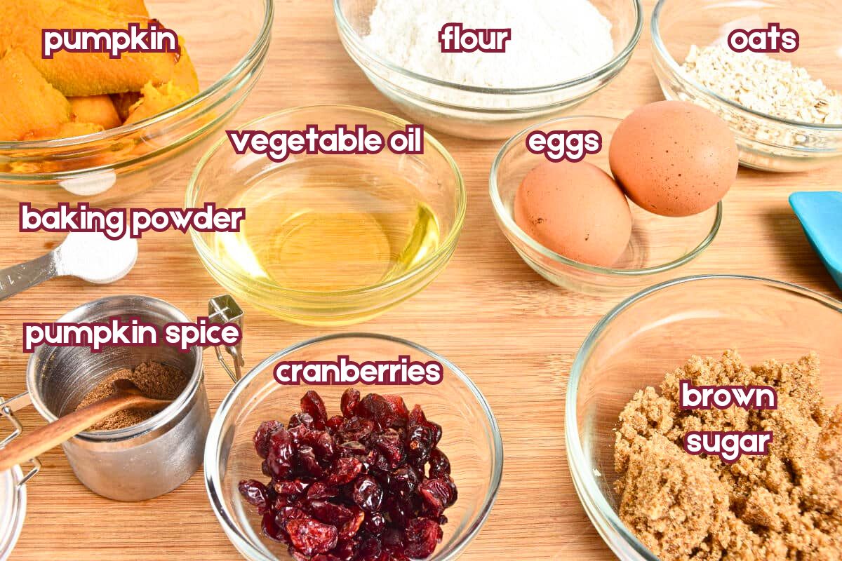 Pumpkin muffin ingredients labeled.