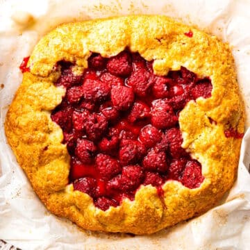 Raspberry galette on parchment.