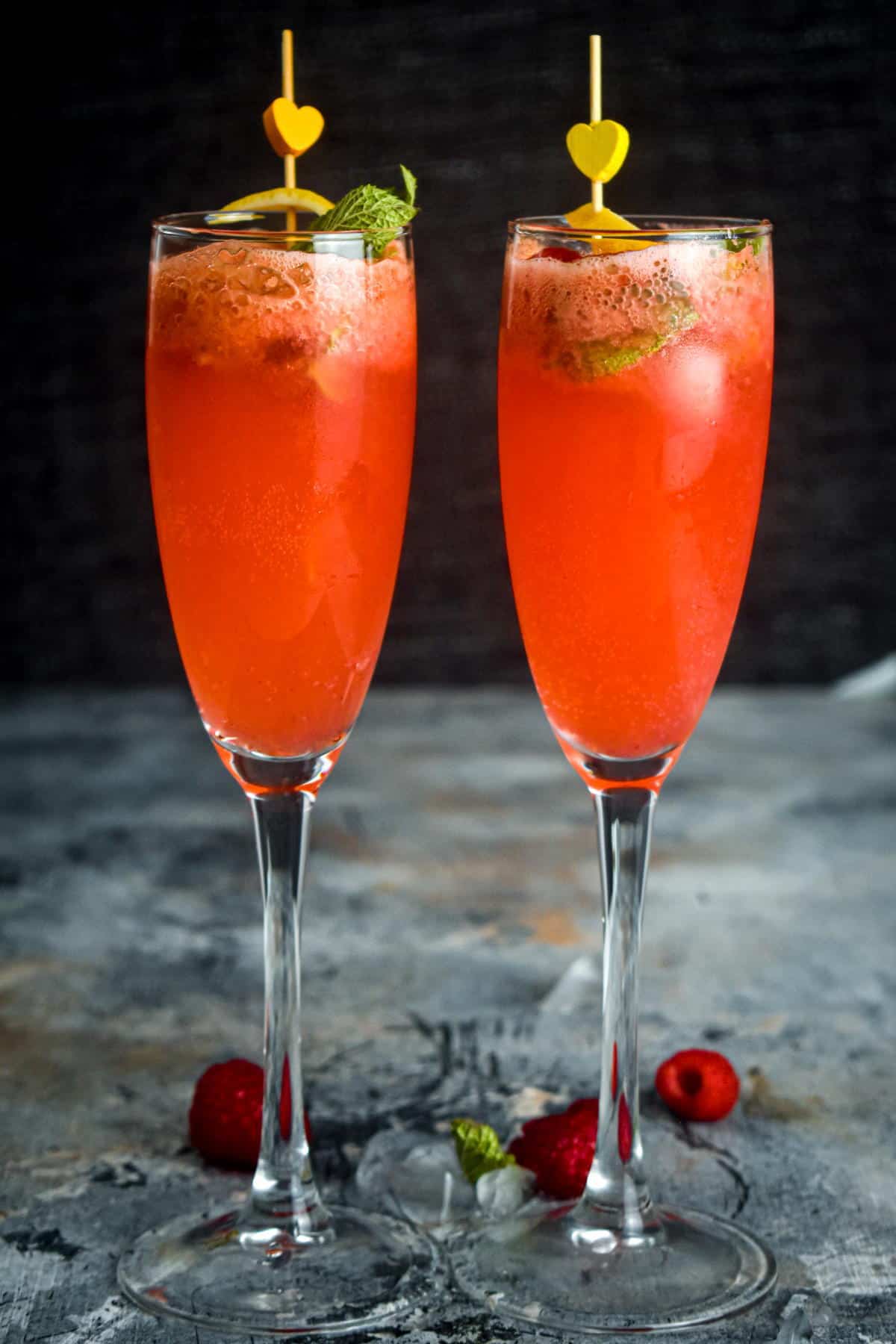 DSC_2517 Raspberry twist cocktail in champagne glasses.