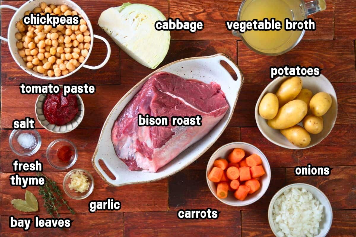 Bison chuck roast ingredients labeled.