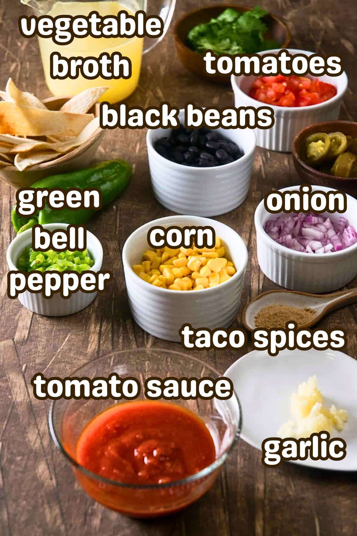 Mexican soup ingredients labeled.