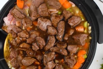 Beef stew in electric skillet.