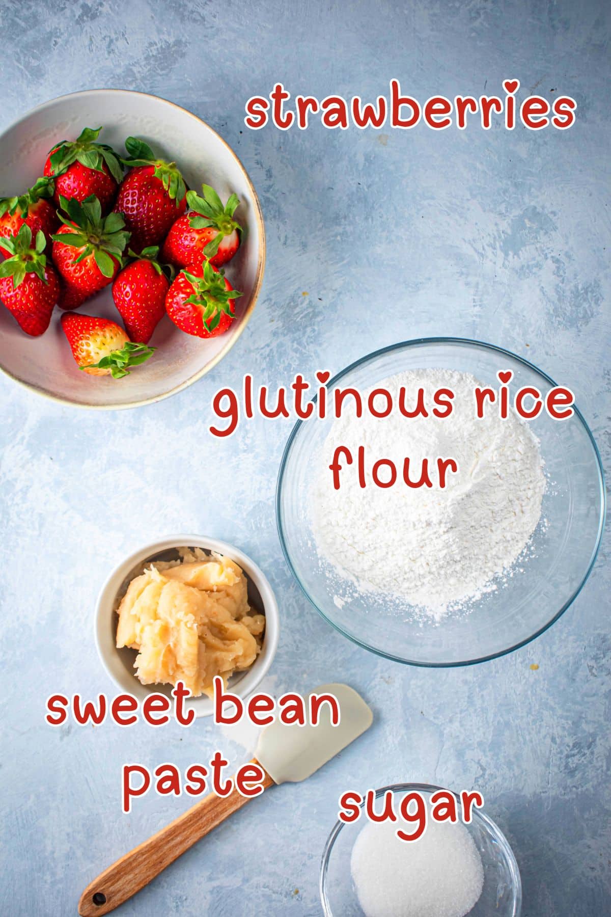 Strawberry mochi ingredients labeled.