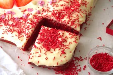 Valentine's Day cake on parchment.
