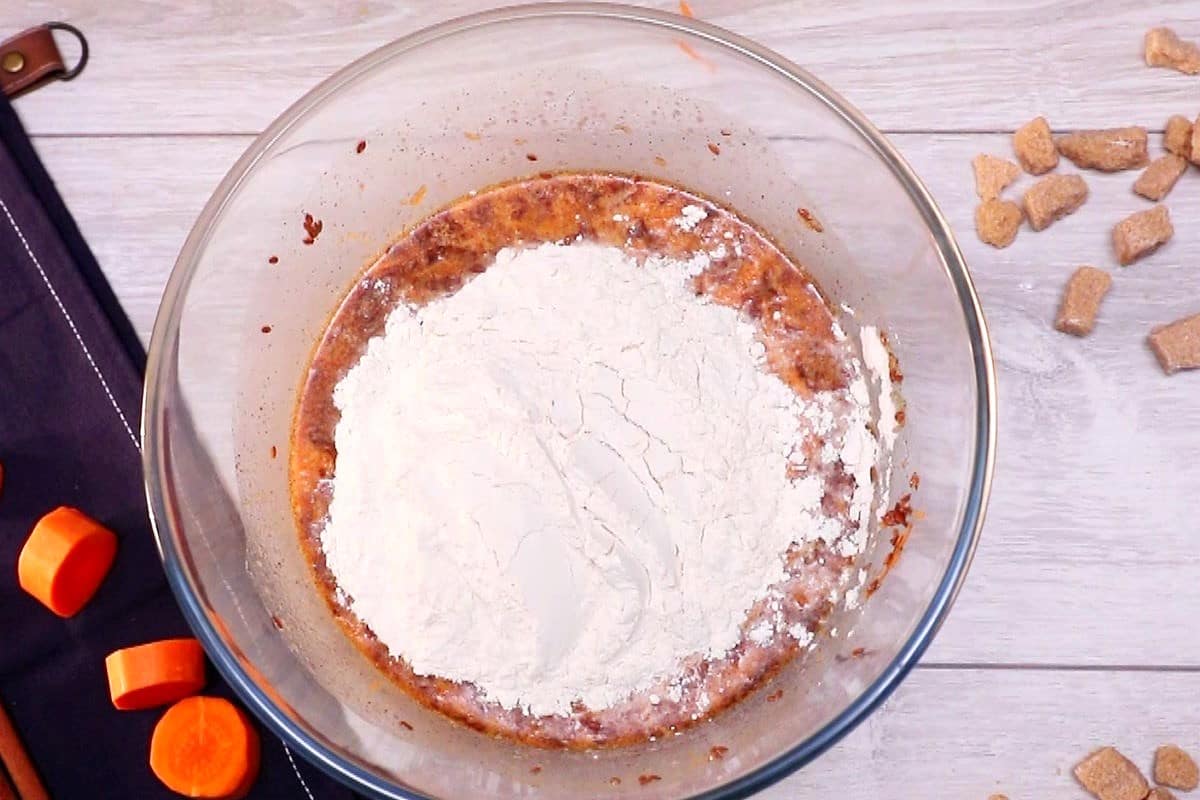 Carrot cupcake batter in bowl.