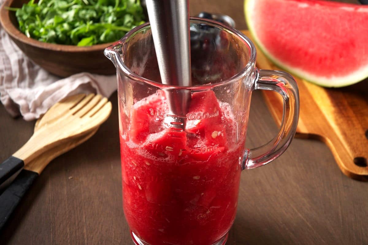 Watermelon puréed in blender.
